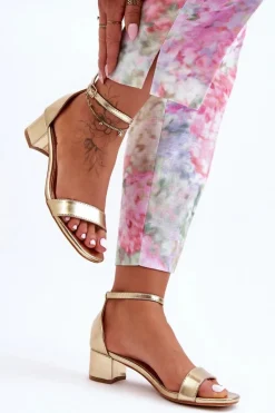 Sandały Na Obcasie>Boto Skórzane Sandałki Na Obcasie Gładkie Złote Inspire Me!