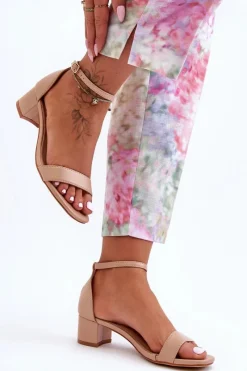 Sandały Na Obcasie>Boto Skórzane Sandałki Na Obcasie Gładkie Beżowe Inspire Me!