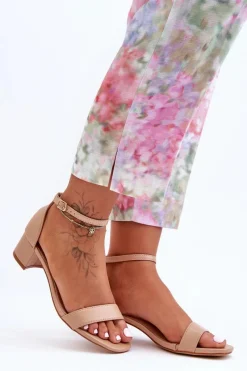 Sandały Na Obcasie>Boto Skórzane Sandałki Na Obcasie Gładkie Beżowe Inspire Me!