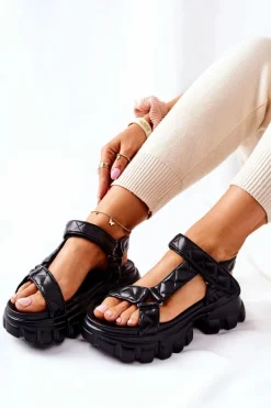 Best Skórzane Sandałki Na Platformie Czarne Promissy Damskie Sandały Na Koturnie