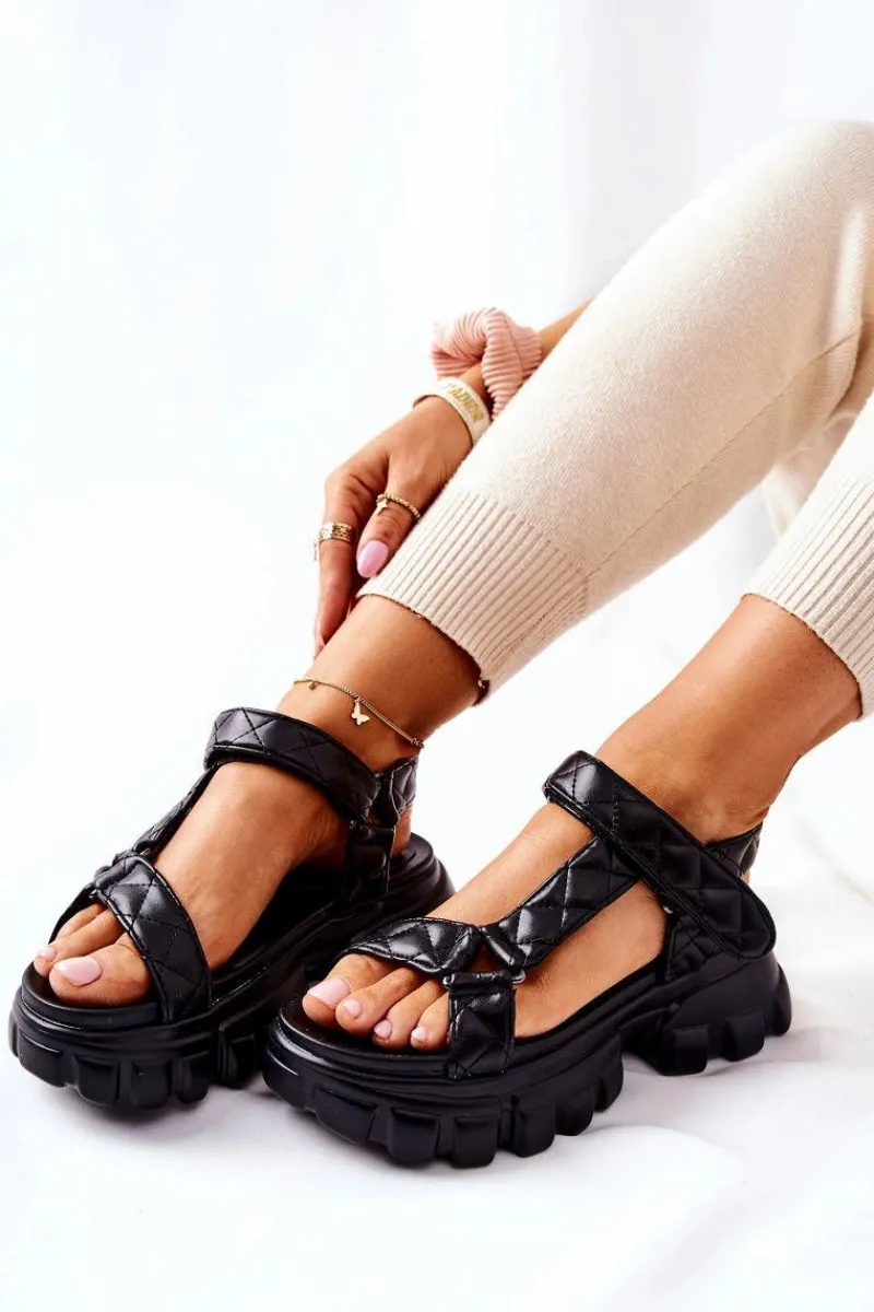 Best Skórzane Sandałki Na Platformie Czarne Promissy Damskie Sandały Na Koturnie