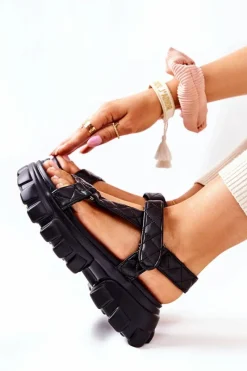 Best Skórzane Sandałki Na Platformie Czarne Promissy Damskie Sandały Na Koturnie