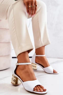 Best Skórzane Sandałki Na Słupku Lewski 3027 Białe Damskie Sandały Na Obcasie