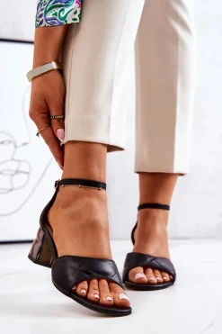 Sandały Na Obcasie>Boto Skórzane Sandałki Na Słupku Lewski 3027 Czarne