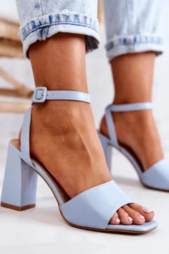 Boto Skórzane Sandałki Na Słupku Niebieskie Estrella