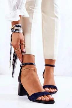 Sandały Na Obcasie>Boto Skórzane Sandałki Na Słupku Czarno-Granatowe Lorene