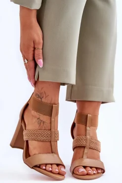 Best Boto Skórzane Sandały Botki Na Obcasie Camel Marren