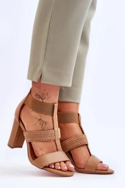 Best Boto Skórzane Sandały Botki Na Obcasie Camel Marren