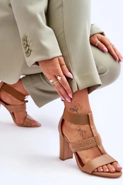 Best Boto Skórzane Sandały Botki Na Obcasie Camel Marren