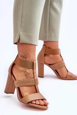 Best Boto Skórzane Sandały Botki Na Obcasie Camel Marren