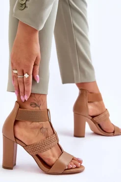 Best Boto Skórzane Sandały Botki Na Obcasie Camel Marren