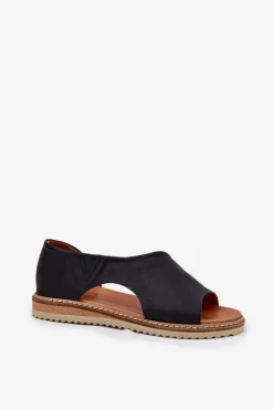 Best Skórzane Sandały Damskie 46C1016 Czarne Damskie Sandały Płaskie