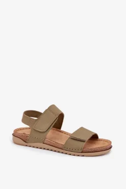 Sale INBLU Skórzane Sandały Damskie AA0001KU Zielone Zielony