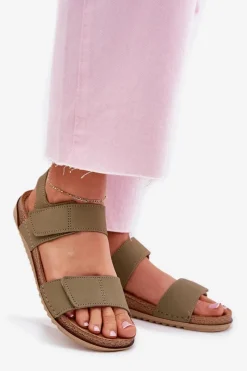 Sale INBLU Skórzane Sandały Damskie AA0001KU Zielone Zielony