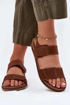 Sale INBLU Skórzane Sandały Damskie AA0001KU Camel