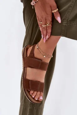 Sale INBLU Skórzane Sandały Damskie AA0001KU Camel