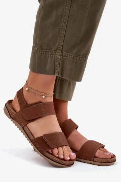 Sale INBLU Skórzane Sandały Damskie AA0001KU Camel