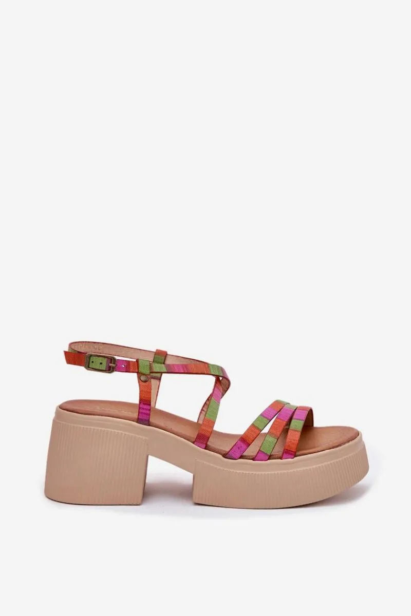 Online Skórzane Sandały Damskie 06990-39 Multikolor Damskie Sandały Na Obcasie