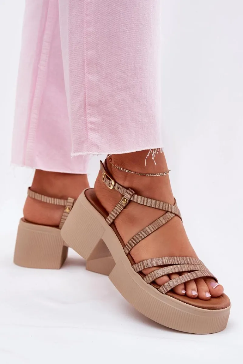 Sale Maciejka Skórzane Sandały Damskie 06990-25 Złote Złoty