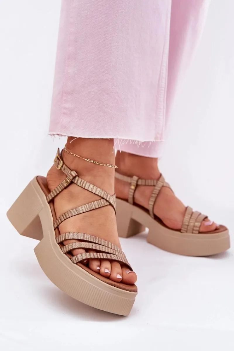 Sale Maciejka Skórzane Sandały Damskie 06990-25 Złote Złoty