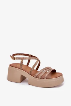 Sale Maciejka Skórzane Sandały Damskie 06990-25 Złote Złoty