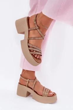 Sale Maciejka Skórzane Sandały Damskie 06990-25 Złote Złoty