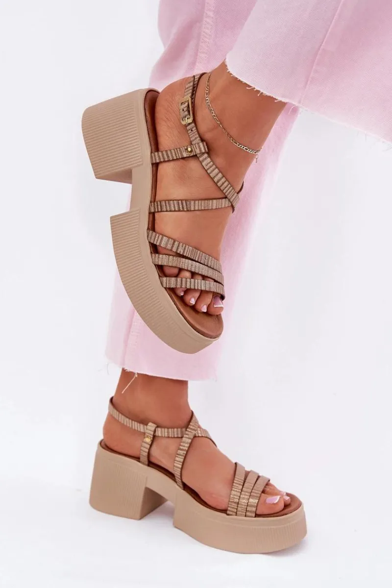 Sale Maciejka Skórzane Sandały Damskie 06990-25 Złote Złoty