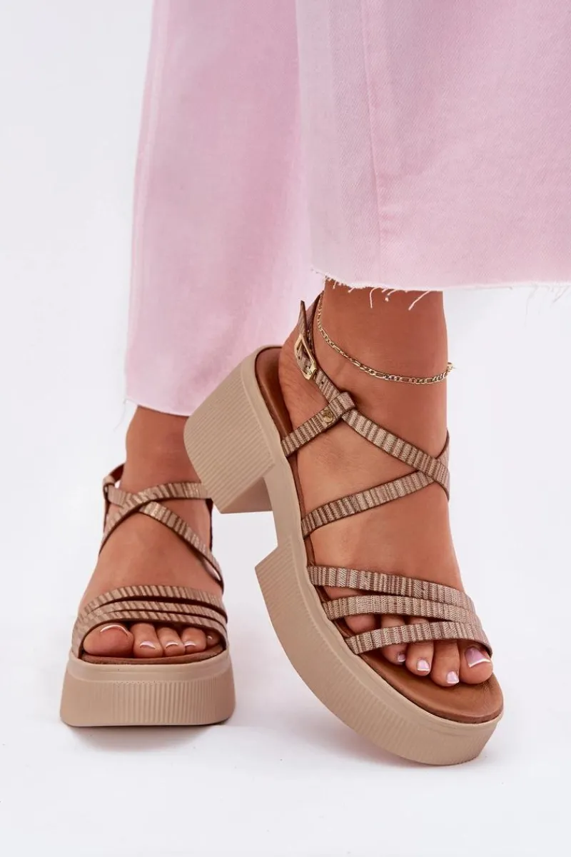 Sale Maciejka Skórzane Sandały Damskie 06990-25 Złote Złoty