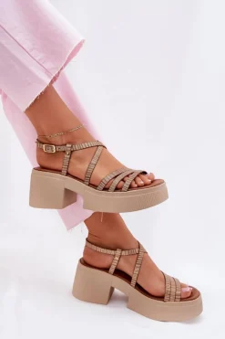 Sale Maciejka Skórzane Sandały Damskie 06990-25 Złote Złoty