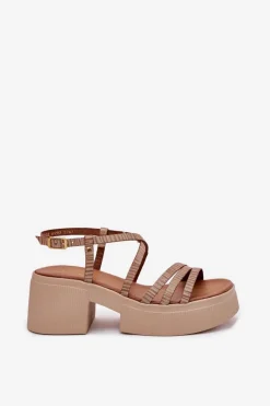 Sale Maciejka Skórzane Sandały Damskie 06990-25 Złote Złoty