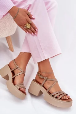 Sale Maciejka Skórzane Sandały Damskie 06990-25 Złote Złoty