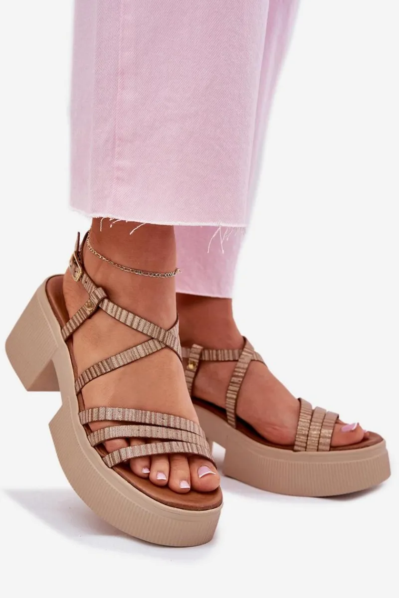 Sale Maciejka Skórzane Sandały Damskie 06990-25 Złote Złoty