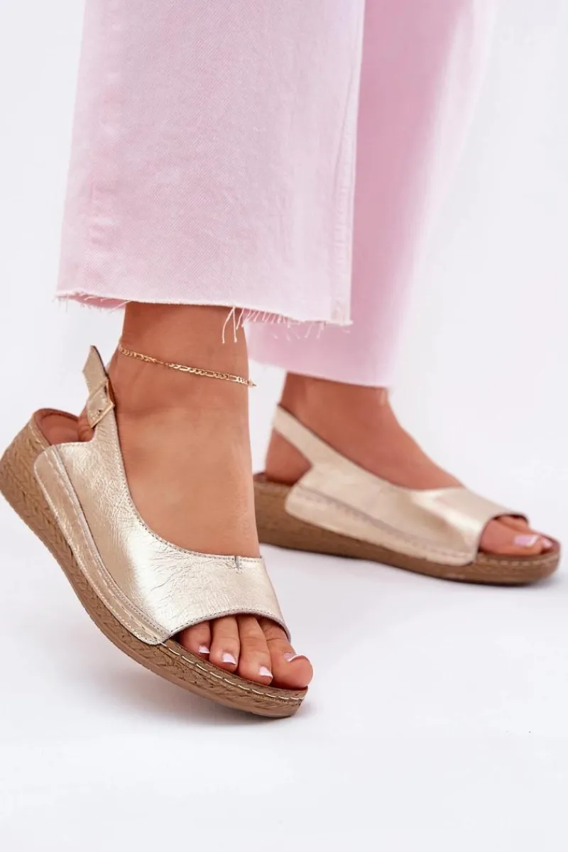 Sandały Na Koturnie>Maciejka Skórzane Sandały Damskie Na Koturnie L7069 -25 Złote Złoty