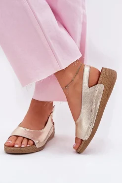 Sandały Na Koturnie>Maciejka Skórzane Sandały Damskie Na Koturnie L7069 -25 Złote Złoty