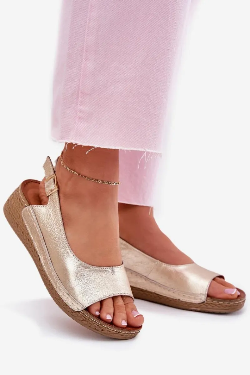 Sandały Na Koturnie>Maciejka Skórzane Sandały Damskie Na Koturnie L7069 -25 Złote Złoty