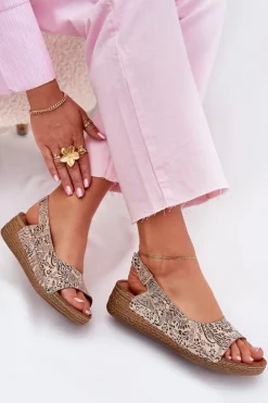 Discount Maciejka Skórzane Sandały Damskie Na Koturnie L7069-04 Beżowe Beżowy