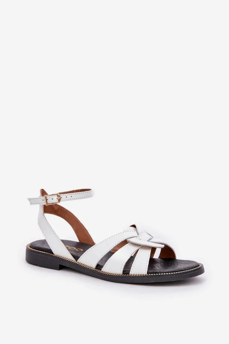 Best Boto Skórzane Sandały Damskie Na Płaskim Obcasie Zazoo 3688 Białe Biały