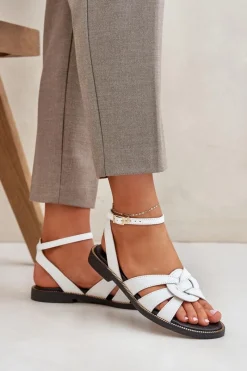 Best Boto Skórzane Sandały Damskie Na Płaskim Obcasie Zazoo 3688 Białe Biały