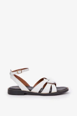 Best Boto Skórzane Sandały Damskie Na Płaskim Obcasie Zazoo 3688 Białe Biały