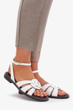 Best Boto Skórzane Sandały Damskie Na Płaskim Obcasie Zazoo 3688 Białe Biały