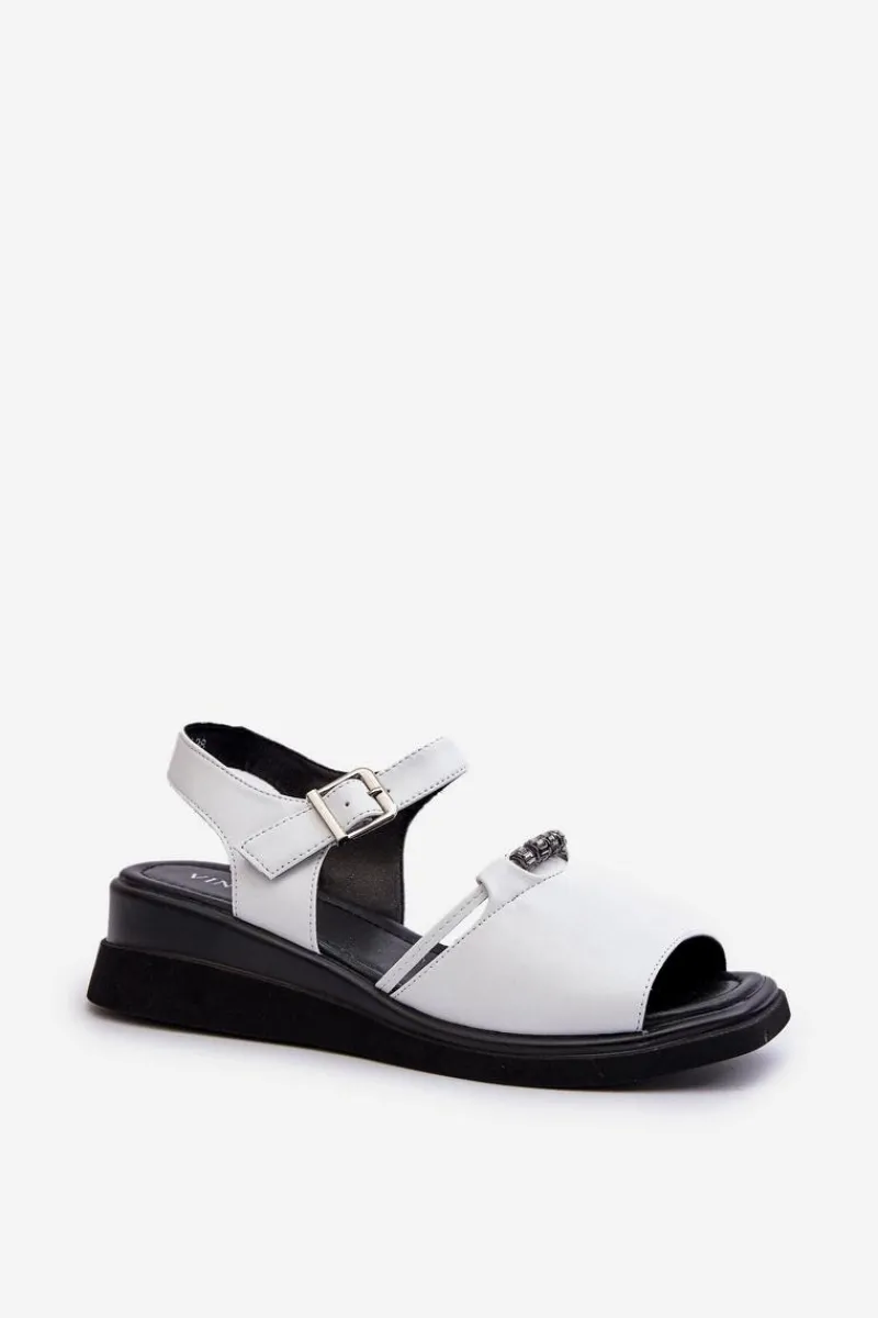 New Buty damskie Vinceza Skórzane Sandały Damskie Na Koturnie Vinceza 66624 Białe
