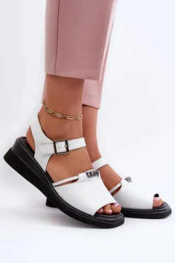 New Buty damskie Vinceza Skórzane Sandały Damskie Na Koturnie Vinceza 66624 Białe