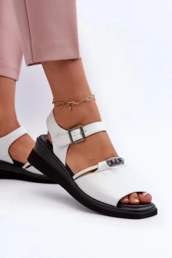 New Buty damskie Vinceza Skórzane Sandały Damskie Na Koturnie Vinceza 66624 Białe