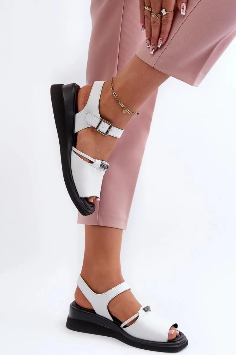 New Buty damskie Vinceza Skórzane Sandały Damskie Na Koturnie Vinceza 66624 Białe