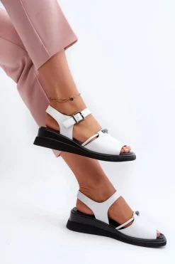 New Buty damskie Vinceza Skórzane Sandały Damskie Na Koturnie Vinceza 66624 Białe