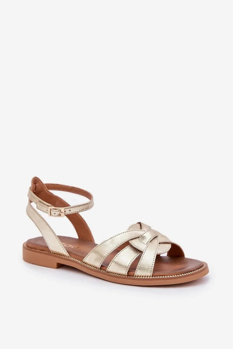 Sandały Płaskie>Boto Skórzane Sandały Damskie Na Płaskim Obcasie Zazoo 3688 Złote Złoty