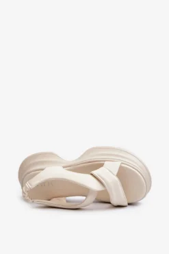 Outlet GOE Skórzane Sandały Damskie Na Masywnej Podeszwie Jasnobeżowe NN2N4105