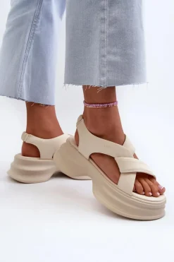 Outlet GOE Skórzane Sandały Damskie Na Masywnej Podeszwie Jasnobeżowe NN2N4105