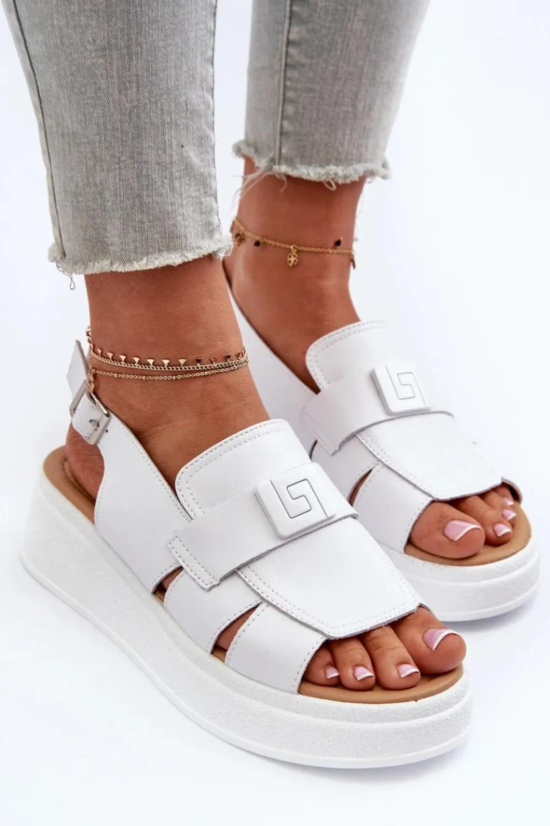 Hot Skórzane Sandały Damskie Na Platformie I Koturnie Białe Vivitellia Damskie Sandały Na Koturnie