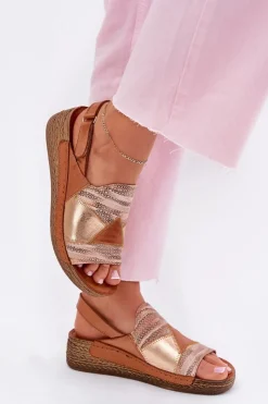 Sandały Na Koturnie>Maciejka Skórzane Sandały Damskie Na Koturnie Z Plecionką L7067-29 Brązowe Brązowy